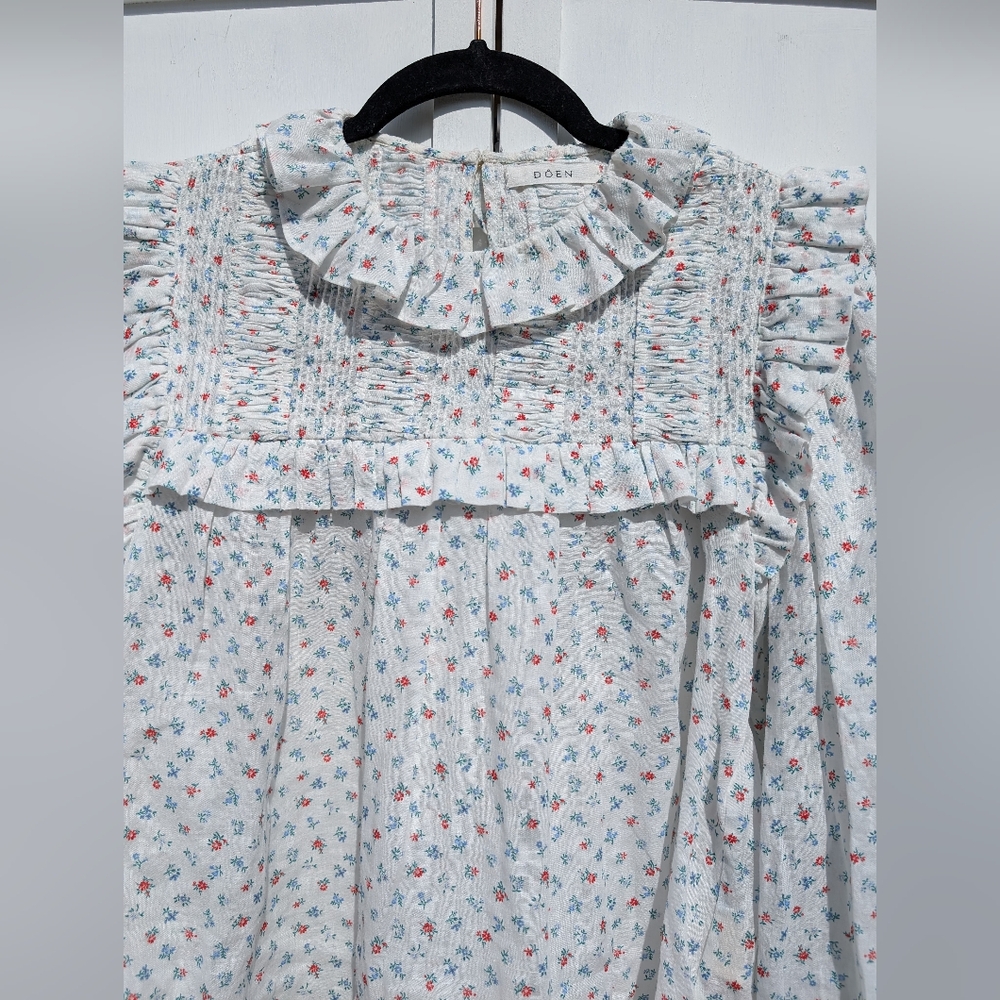 Doen Floral Ruffle Blouse - White and Pink - Picture 4 of 8